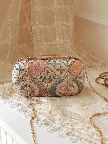 THE TAN CLAN Mughal Long Clutch for women Purses Luxury Evening Handbags for ladies with Detachable Handle