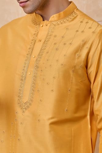 TASVA Yellow All Over Floral Embroidered Kurta Set| Size: 3XL
