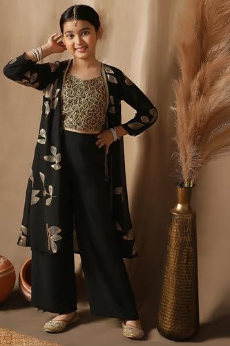 Fashion Dream Girls Georgette Embroidered Palazzo Set|Kids Ethnic Wear|sharara set for girls (FDGSET00504 BLK 36_Black_11-12 Years)