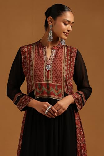 Soch Womens Black Muslin Ethnic Motifs Dress with Sequins