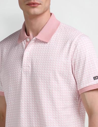 Arrow Sports Men's Pink Geometric Collared Neck Half Sleeve Casual Cotton Slim Fit T-Shirts (ASAITS3293_Pink_3XL)