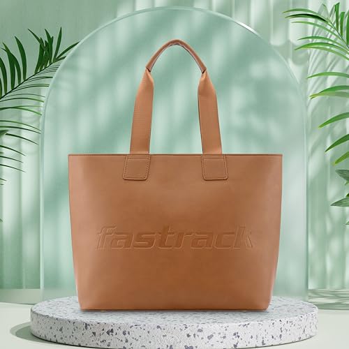 Fastrack Solid PU Zipper Closure Women's Casual Tote Bag (Brown, LARGE)