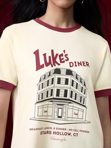 The Souled Store Gilmore Girls: Women and Girls Short Sleeves Round Neck Cream Graphic Printed Cotton Relaxed Fit Breathable Lightweight Everyday Streetwear T-Shirt