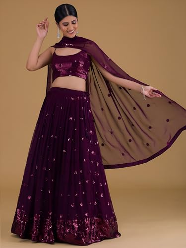 Zeel Clothing Womens Georgette Lehenga Choli Semi-Stitched Purple Wedding Girlish Latest Free Size