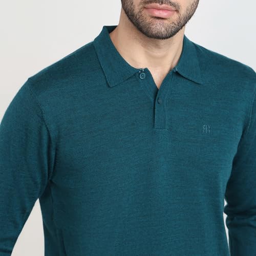 Raymond Men Contemporary Fit Solid Pattern Marino Wool Acryalic Blend Rib Collar Full Sleeve Casual Sweater
