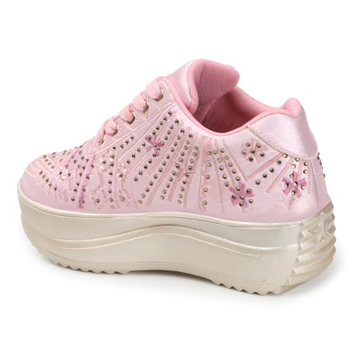 LENSBURY Women's Shoes for Wedding Party Walking, Casual, Lightweight Bridal Lehnga Sneaker for Ladies and Girls LBCNV4025PNK-41 Pink