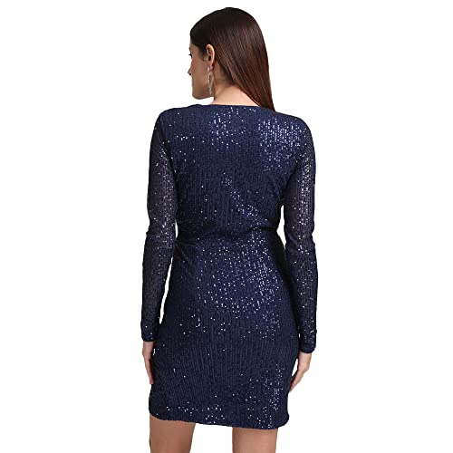 Kazo Abstract Cotton Blend V Neck Women's Maxi Dress (Navy Blue, Small)