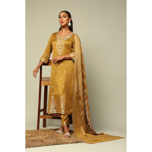 Rangriti Women's Acrylic Kurta Set (WNTRWR19626AW24MUSTYEL_Mustard