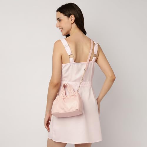 Fastrack Ruched Sling Bag for Women | Compact Faux Leather Crossbody with Detachable Chain Strap, Magnet Closure and Inner Pockets | Minimalist Everyday Sling for Casual and Evening Looks