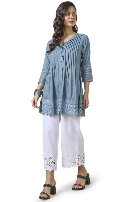 Soch Womens Grey Rayon Schiffli Tunic