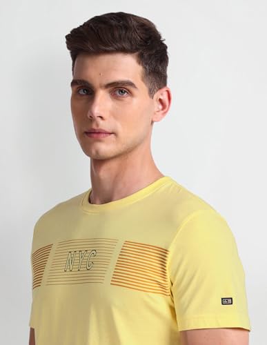 Arrow Typographic Print Cotton Fit T-Shirt (ASAEOTS5102_Yellow_M)
