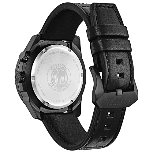 Citizen Men's Promaster Nighthawk Stainless Steel Eco-Drive Aviator Analog Watch With Leather Strap, Black, 22 (Model: Bj7135-02E), Band Color:Black