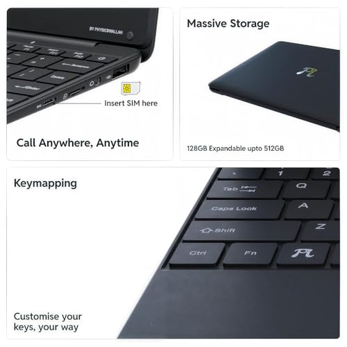 PW PiBook Laptop by Physics Wallah | 6GB RAM, 128GB Storage (Expandable to 512GB) | 11.6 Inch HD Display | Mediatek 8788 Octa-Core | Thin & Light | 7hrs Battery | Android 13 (PiBook OS) | in-Built AI