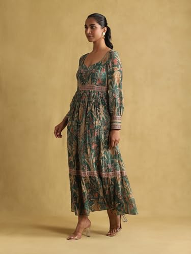 Ritu Kumar Green Botanical Print Chanderi Dress