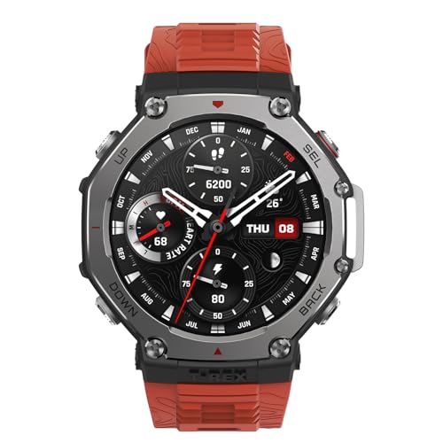 Amazfit T-Rex 3 Outdoor Rugged Military 48mm Smart Watch, Built in GPS, 27 Days Battery Life, Offline Maps, 2000 Nits Brightness, 10 ATM Water Resistance, AI Coach, for iOS & Android (Lava)