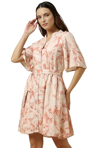 Allen Solly Women's Viscose Modern Mid-Thigh Length Dress (AHDRARGH377273_Beige
