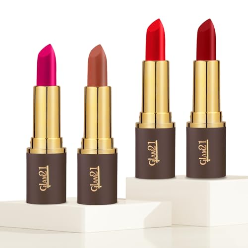 Glam21 Matte Envy Creamy Matte Lipstick for Women | Smudge & Transfer Proof | Intense Color & Bold Finish | Smooth & Light Weight | Up to 12H | Pack Of 4 | Each 3.5gm (COMBO-12)