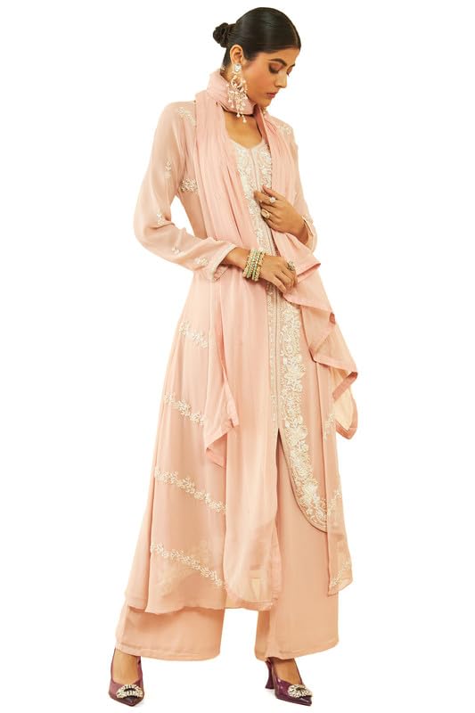 Soch Womens Blush Pink Georgette Floral and Paisley Pattern Beadwork Suit Set(OWS2CD2102A)