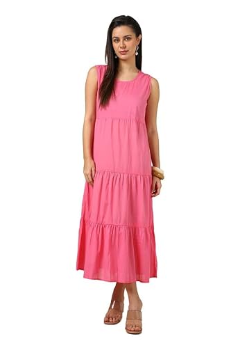 Soch Womens Pink Cotton Ethnic Motifs Dress with Sequins Work