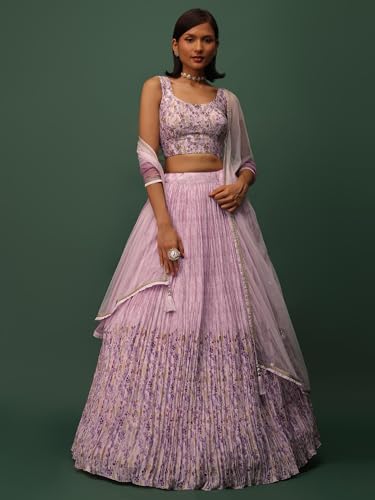 Zeel Clothing Digital Print Mirror Hand Work Georgette Lehenga Choli with Dupatta (5100-Pink-Wedding-Stylish-Lehenga-Choli; Free Size)