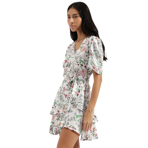 UNITED COLORS OF BENETTON V-Neck Floral Print Dresses (Size XS)-24A4DRESS051I74J White