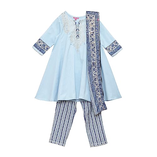 BIBA Cotton Girl Printed Straight Kid Kurta Set With Dupatta (Kw5000_Powder Blue_3)