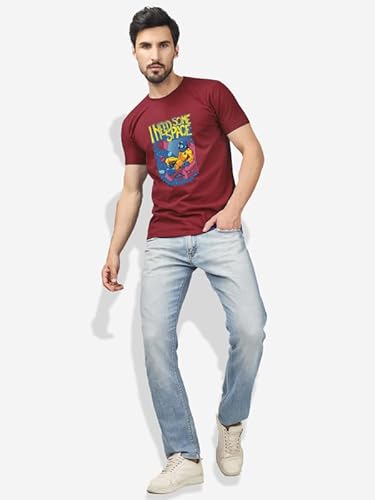 T-70 Men's Comfortable Graphic Printed Round Neck Poly-Cotton T-Shirt | Color - Mahroon | Size - 4XL