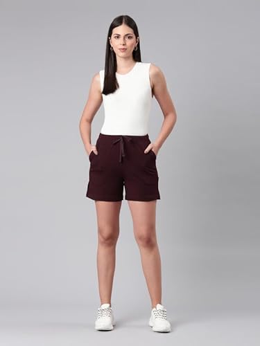 GO COLORS Women Solid Dark Wine Mid Rise Casual Shorts