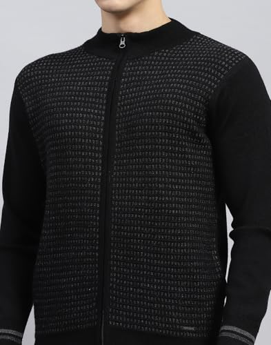 Monte Carlo Mens Black Self Design High Neck Full Sleeve Pullover (1236035FZ-1-40)