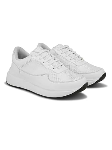 XE Looks White Lace-Up Platform Sneakers | Perforated Upper | Cushioned Insole | Casual & Walking Shoes For Girls & Women