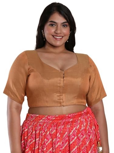 SALWAR STUDIO Women's Rose Gold Shimmer Readymade Saree Blouse-PLSSB00017-ROGO