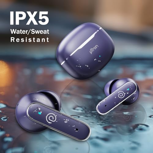 pTron Bassbuds Eon in-Ear TWS Earbuds w/ 13mm Drivers, 45Hrs Playtime, Dual HD Mic & TruTalk AI-ENC Calls, Custom EQ, Mobile App, Bluetooth v6.0 Headphones,Voice Assist., Type C Charging & IPX5 (Blue)