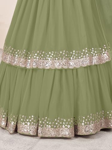Zeel Clothing Women's Sequins Embroidered Georgette New Lehenga Choli with Dupatta (5066-Olive-Womens-Lehenga-Choli-Latest; Free Size) (Olive)