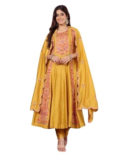 Varanga Women Mustard Pure Hand Embroidered Kurta Set With Dupatta