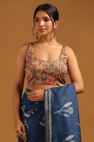 Soch Womens Navy Blue Tussar Botanical Saree