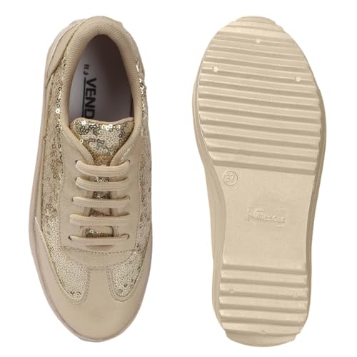 Vendoz Women Party & Casual Glitter Wedding Sneakers Gold