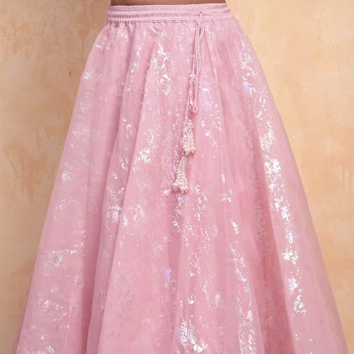 Biba Girls Pink Viscose Printed Flared Lehenga Set_8-9Y