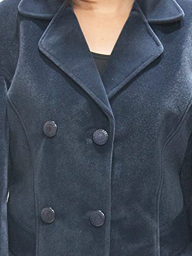 HAUTEMODA Womens Woollen Mid-Thigh Double Breast Coat/Blazer For Winter Navy,Large
