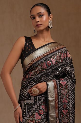 Soch Womens Black Dola Silk Chevron Saree With Stone Work