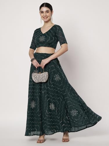 studio rasa Women's Silk Blend Embellished Bias Skirt for Wedding Festive Party (SKTC72517S_Green_Small)