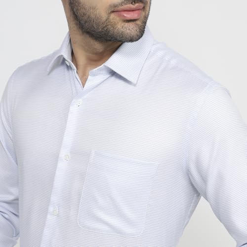 Raymond Men Contemporary Fit Structure Pattern Pure Cotton Semicutaway Collar Full Sleeve Apple Cut Formal Shirt Light Blue