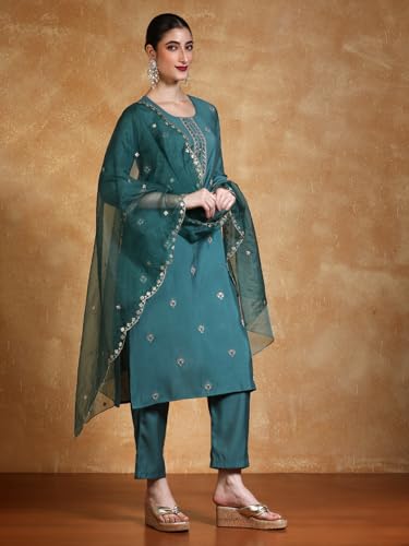 Varanga Women Women Thread & Sequin Embroidered Yoke Kurta With Trouser & Dupatta