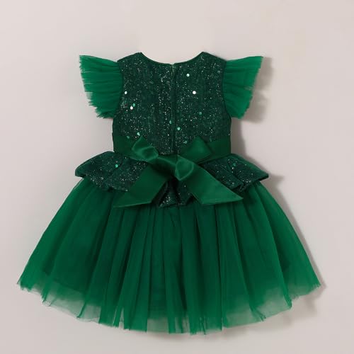 Hopscotch Girls Green Short Sleeves Sequin Bodice Peplum Party Dress for Age (18-24 Months)