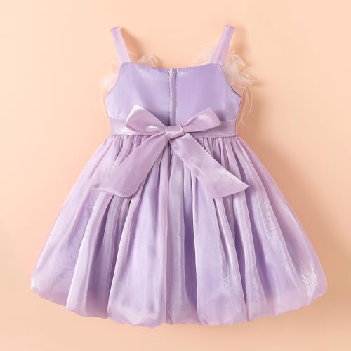 Hopscotch Girls Purple Sleeveless 3D Floral Applique Spagettie Strap Party Dress for Ages (4-5 Years)