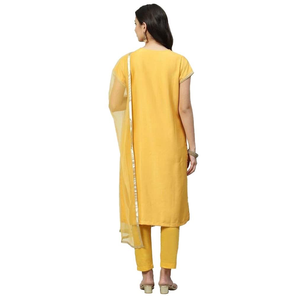 Biba Women Polycotton Printed Narrow Salwar Kurta Dupatta(Skdassorted8331_Mustard_38)