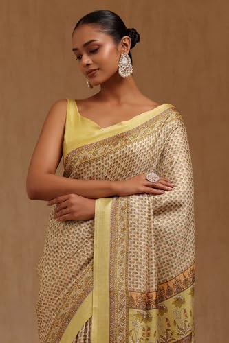 Soch Womens Yellow Art Silk Floral Print Saree