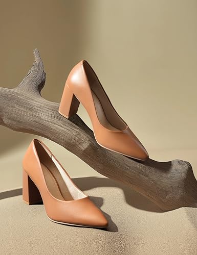 Symbol Premium Women's Block Heel Tan Pumps_5 UK (AZ-SPW-FTW-PU03)