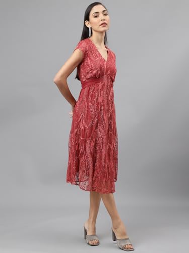 Latin Quarters Women Rose Cap Sleeve V-Neck Women A-Line Dress_M