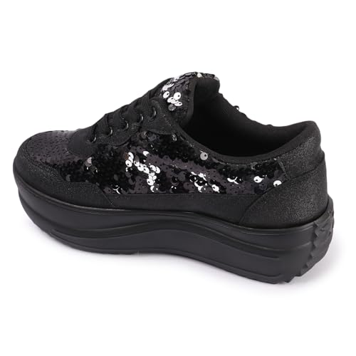 LENSBURY Women's Shoes for Walking Wedding Party Bridal Casual, Sports, Slip-On, Lightweight Lace up Athletics Slipon Running Sneaker for Ladies and Girls LBCNV4026BL-36 Black