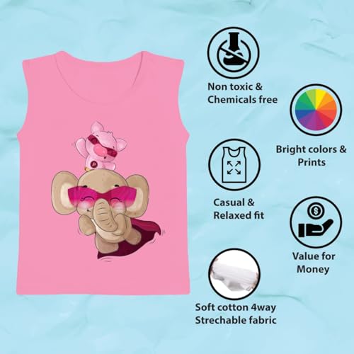 LENAM Stechable Cotton Soft Comfy Kids/Baby Tshirt with Multi Prints- 5pcs Combo - Breathable, Casual Crew Neck Tee for All Seasons (in, Age, 6 Months, 12 Months, Regular, Sleeveless)